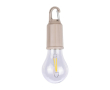 Oplaadbare lamp in de vorm van een gloeilamp met clip voor transport kleur beige