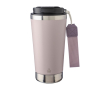 RVS thermosbeker met bijpassende band en zwarte deksel, 500 ml kleur rose paztel