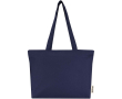 Katoenen totebag met ritssluiting en lange hengsels 320 g/m2 kleur marineblauw