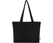 Katoenen totebag met ritssluiting en lange hengsels 320 g/m2 kleur zwart