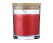 Kaars met vanillegeur in glazen pot met bamboe deksel kleur rood