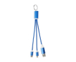 4-in-1 oplaadkabel van gerecycled aluminium met sleutelhanger kleur koningsblauw