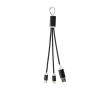 4-in-1 oplaadkabel van gerecycled aluminium met sleutelhanger kleur zwart