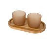 Elegante houten dienblad met 2 matte glazen 200 ml kleur bruin
