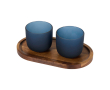 Elegante houten dienblad met 2 matte glazen 200 ml kleur bondi blauw