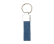 Rechthoekige sleutelhanger van zink met denim detail kleur blauw
