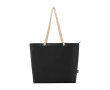 Strandtas van gerecycled polyester met koordhandvatten 23L kleur zwart