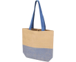 Geweven strooien tas met magneetknop en brede bodem 10L kleur marineblauw