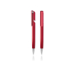 Plastic pen met clip en metallic afwerking, blauwe inkt kleur donkerrood