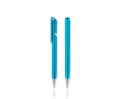 Plastic pen met clip en metallic afwerking, blauwe inkt kleur turkoois