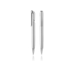 Plastic pen met clip en metallic afwerking, blauwe inkt kleur zilver