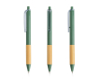 Balpen met transparante clip en bamboe grip, zwarte inkt kleur pistache groen