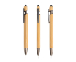 Bamboe pen met touch-tip en metalen details, blauwe inkt kleur zwart