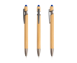 Bamboe pen met touch-tip en metalen details, blauwe inkt kleur koningsblauw