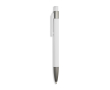 Aluminium balpen met rubbercoating, kunststof clip en blauwe inkt kleur wit