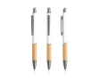 Pen van gerecycled aluminium met bamboe grip, blauwe inkt kleur wit