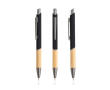 Pen van gerecycled aluminium met bamboe grip, blauwe inkt kleur zwart