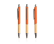 Pen van gerecycled aluminium met bamboe grip, blauwe inkt kleur oranje