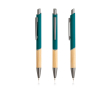 Pen van gerecycled aluminium met bamboe grip, blauwe inkt kleur donkergroen