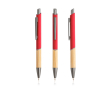 Pen van gerecycled aluminium met bamboe grip, blauwe inkt kleur rood