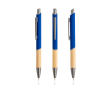 Pen van gerecycled aluminium met bamboe grip, blauwe inkt kleur koningsblauw