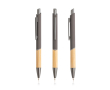 Pen van gerecycled aluminium met bamboe grip, blauwe inkt kleur donkergrijs