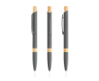 Pen van gerecycled aluminium met bamboedetails, blauwe inkt kleur lichtgrijs