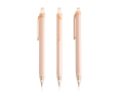 Driehoekige pen van plastic met transparante details, blauwe inkt kleur lichtroze
