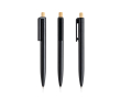 Pen van gerecycled plastic met bamboeknop, blauwe inkt kleur zwart