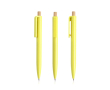 Pen van gerecycled plastic met bamboeknop, blauwe inkt kleur geel