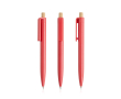 Pen van gerecycled plastic met bamboeknop, blauwe inkt kleur rood
