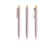 Pen van gerecycled plastic met bamboeknop, blauwe inkt kleur lichtroze