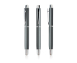 Elegante rollerpen van aluminium met zilveren details, blauwe inkt kleur donkergrijs