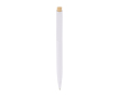Pen van kunststof met bamboe drukknop en witte clip, blauwe inkt kleur wit