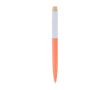 Pen van kunststof met bamboe drukknop en witte clip, blauwe inkt kleur oranje
