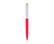 Pen van kunststof met bamboe drukknop en witte clip, blauwe inkt kleur rood