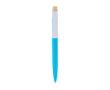 Pen van kunststof met bamboe drukknop en witte clip, blauwe inkt kleur pastel blauw