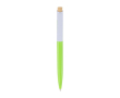 Pen van kunststof met bamboe drukknop en witte clip, blauwe inkt kleur limoen groen