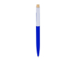 Pen van kunststof met bamboe drukknop en witte clip, blauwe inkt kleur koningsblauw