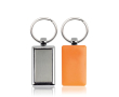 Rechthoekige sleutelhanger met gekleurd plastic en metalen ring kleur oranje