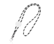 Buisvormige lanyard van polyester met kleurrijk gestreept design kleur zwart