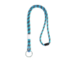 Gestreepte buisvormige lanyard van terleen met verstelbare gesp kleur turkoois