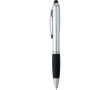 Balpen van gerecycled kunststof met stylus en zwarte inkt kleur zilver
