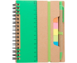 Notitieboek van gerecycled gelijnd papier met plaknotities en pen kleur lichtgroen