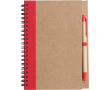Notitieblok A5 van gerecycled karton met pen, gelinieerde vellen kleur rood