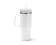 Thermosfles van gerecycled roestvrij staal met rietje 870 ml kleur wit