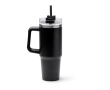 Thermosfles van gerecycled roestvrij staal met rietje 870 ml kleur zwart