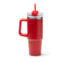 Thermosfles van gerecycled roestvrij staal met rietje 870 ml kleur rood