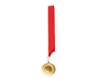 Metalen medaille met polyester lint en karabijnhaak kleur rood