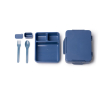 Lekvrije kunststof lunchbox met compartimenten en bestek 1L kleur marineblauw